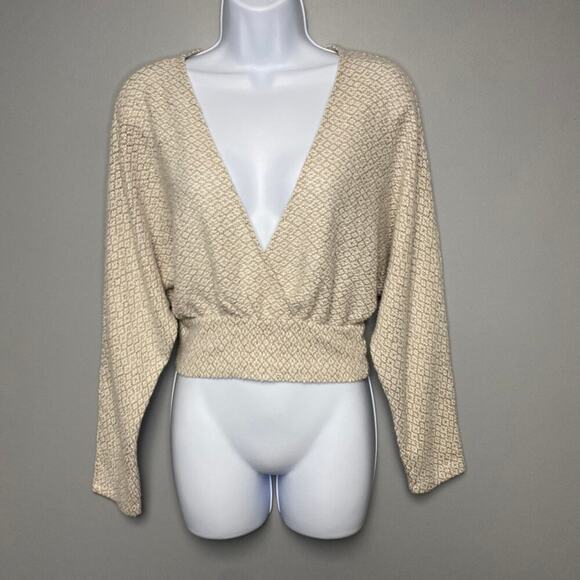 Urban Outfitters Tops - Urban Outfitters Neutral Tan Cropped V-Neck Sweater womens Sz S